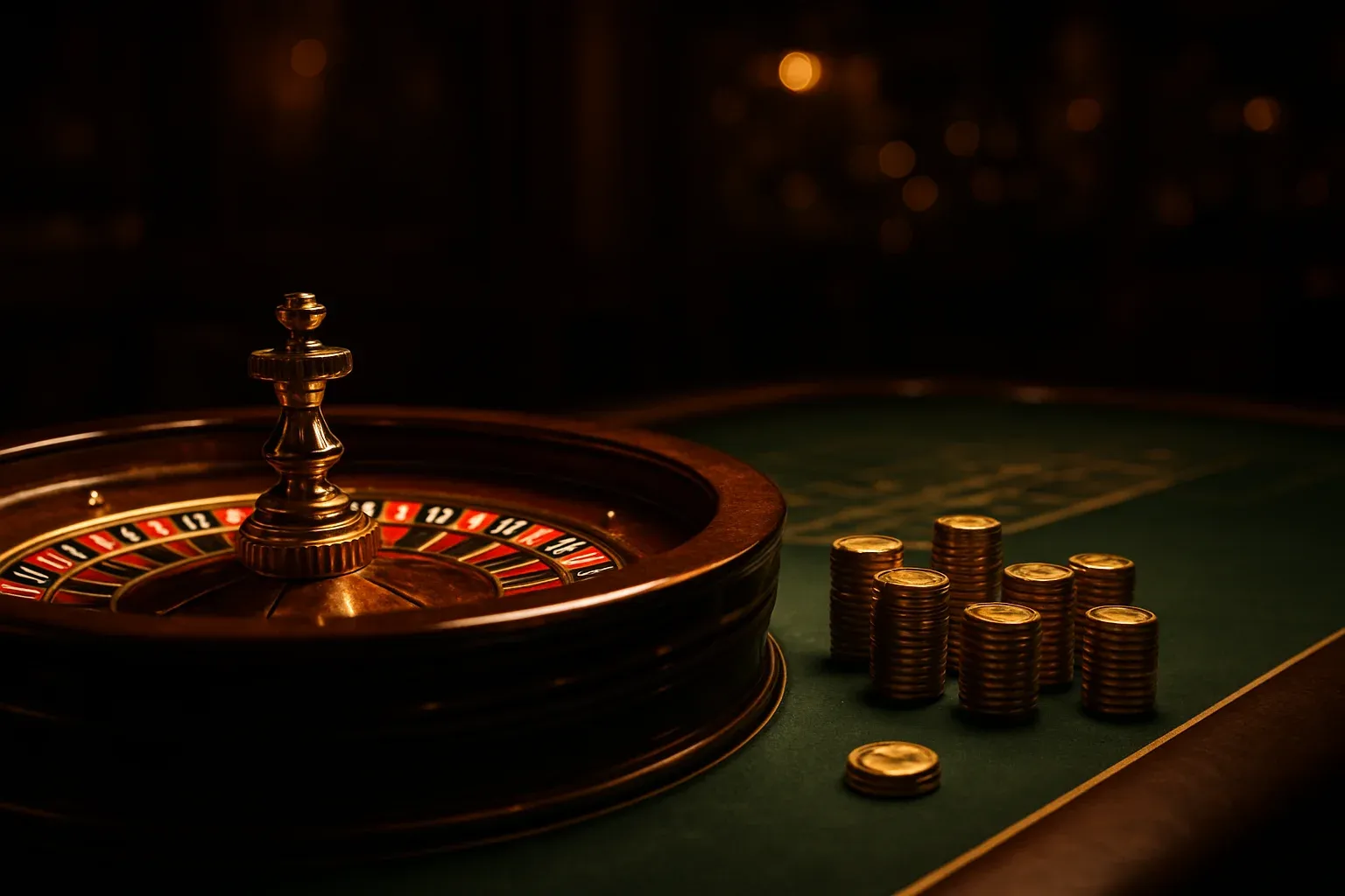Hyperrealistic live casino table with glowing roulette wheel and golden chips